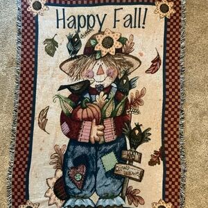 Happy Fall Scarecrow Vintage Woven Throw Blanket
